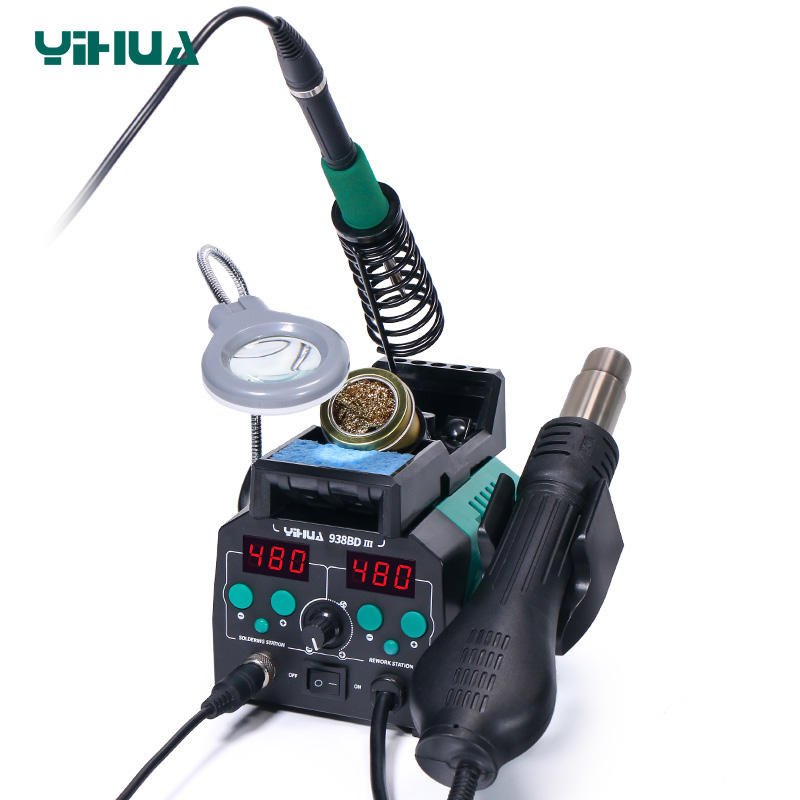 YIHUA 938BD-III 775W 2 in 1 T1 - đánh giá và giá Hot Air Rework Station T12