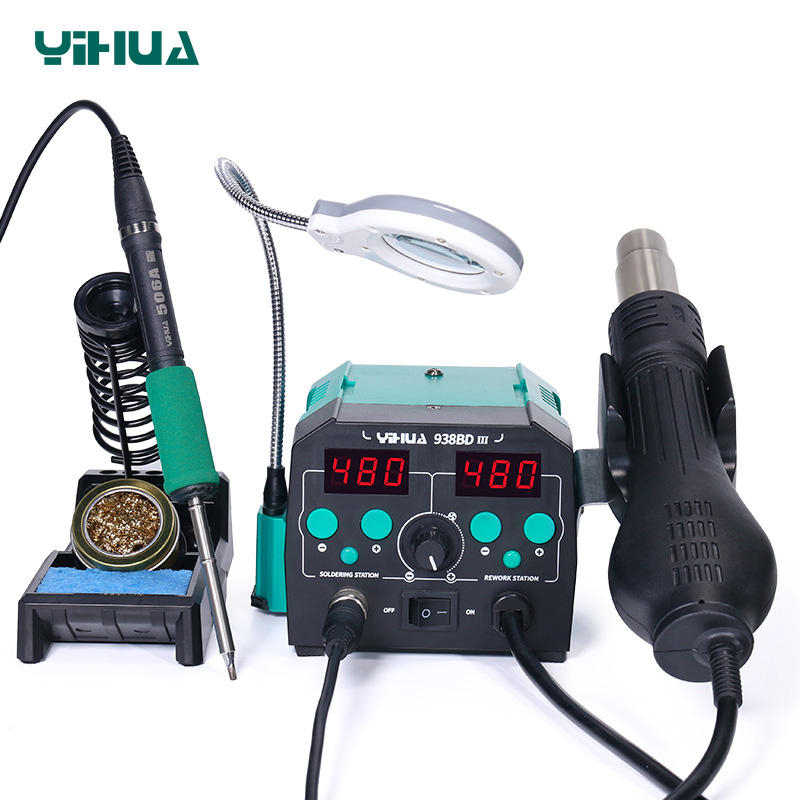YIHUA 938BD-III 775W 2 in 1 T1 - đánh giá và giá Hot Air Rework Station T12