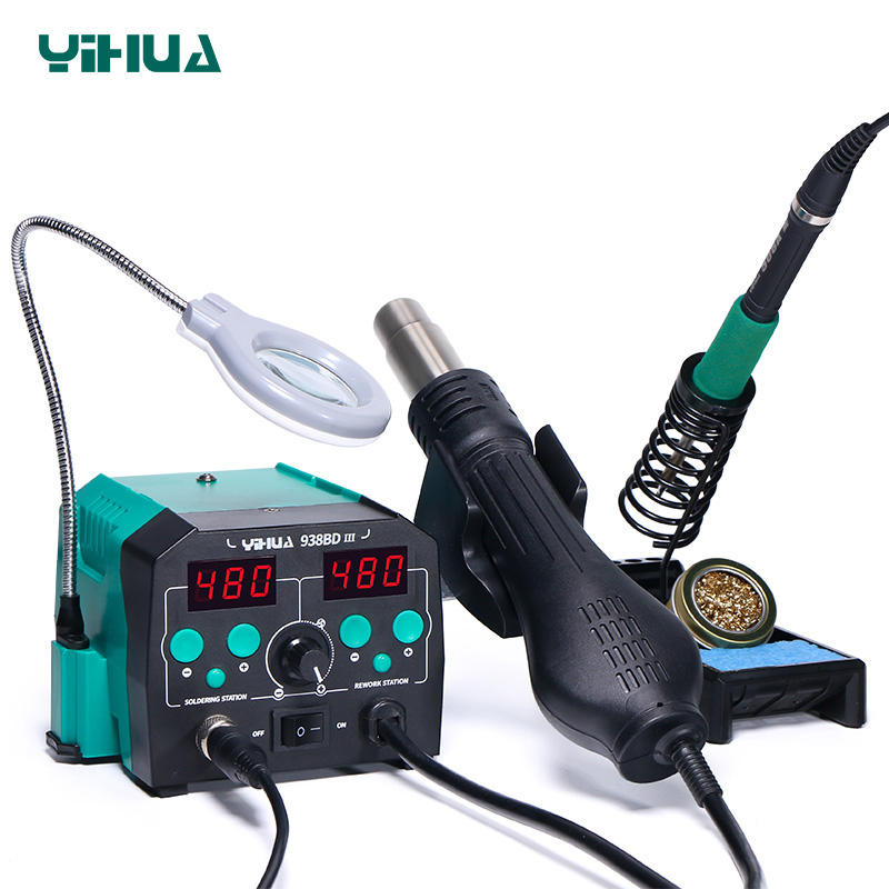 YIHUA 938BD-III 775W 2 in 1 T1 - đánh giá và giá Hot Air Rework Station T12